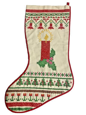 VTG Christmas Stockings Cross Stitch House Of Hatten Candle Christmas Trees 18”